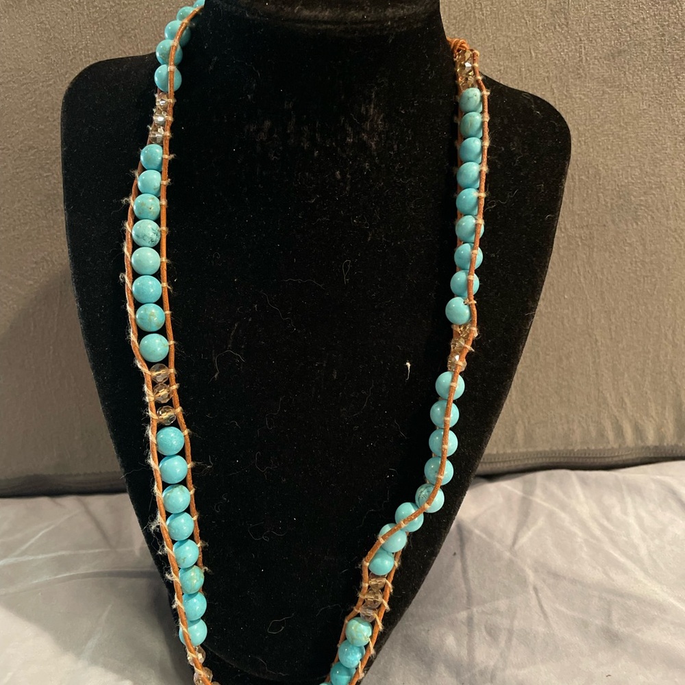Turquoise Beaded Leather Wrap Necklace
